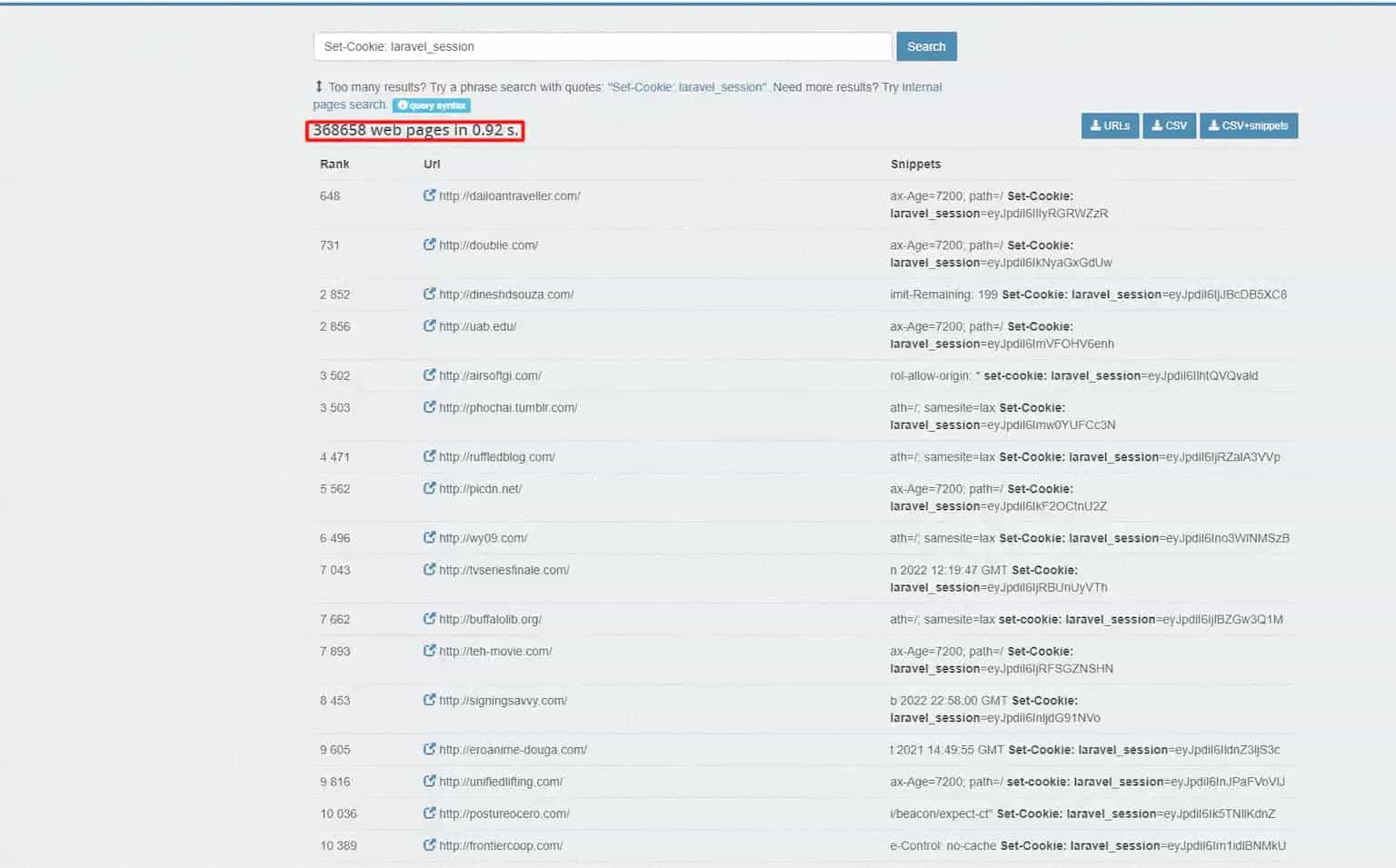query search with PublicWWW
