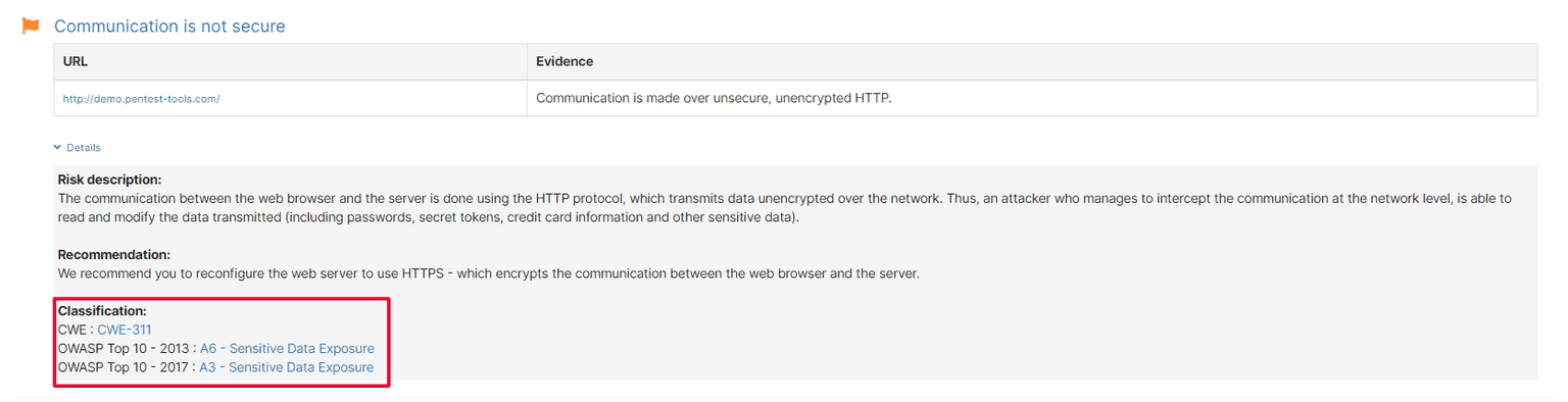 Scan results classification details